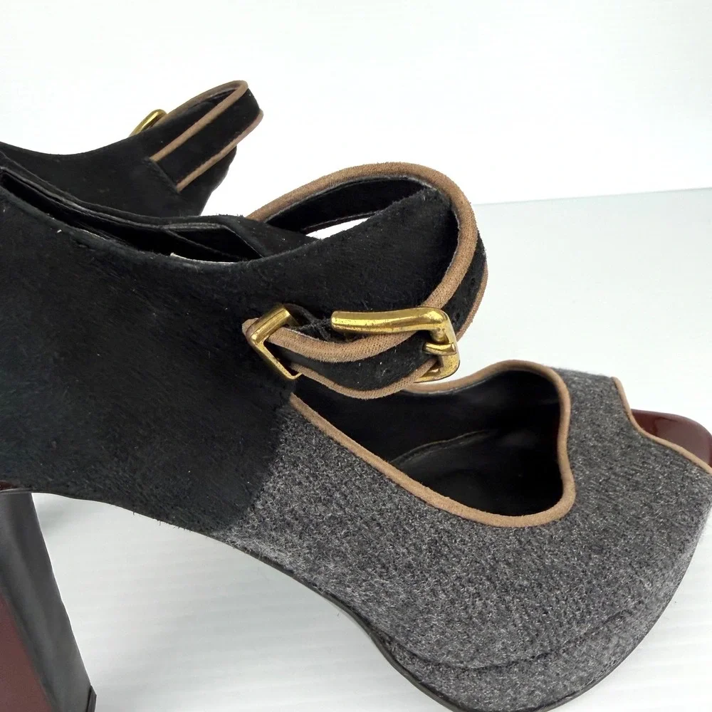 J.Crew Mary Jane Platform Dark Academia‎ Wool Peep Toe Preppy Heels Italy 8.5